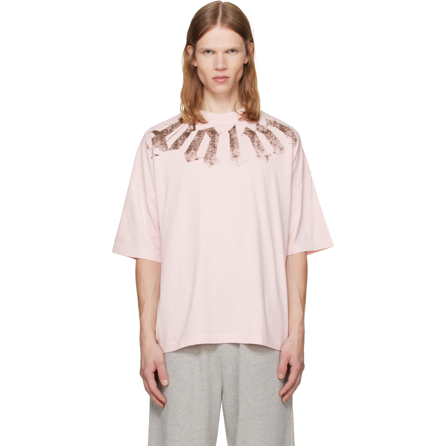 Palm Angels Pink Big Neck Logo Loose T-shirt