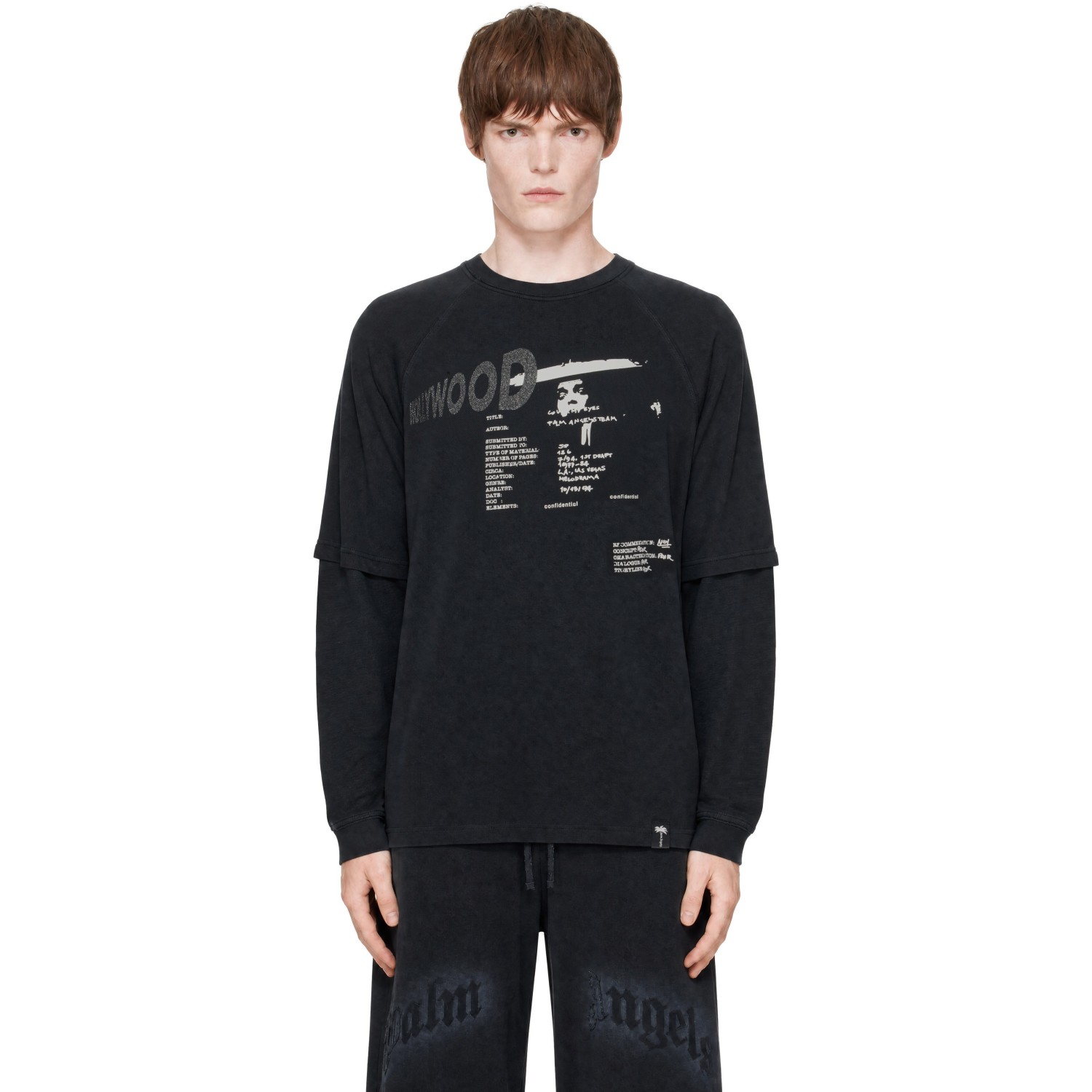 Palm Angels Gray Neon Boulevard Double Layer Long Sleeve T-shirt