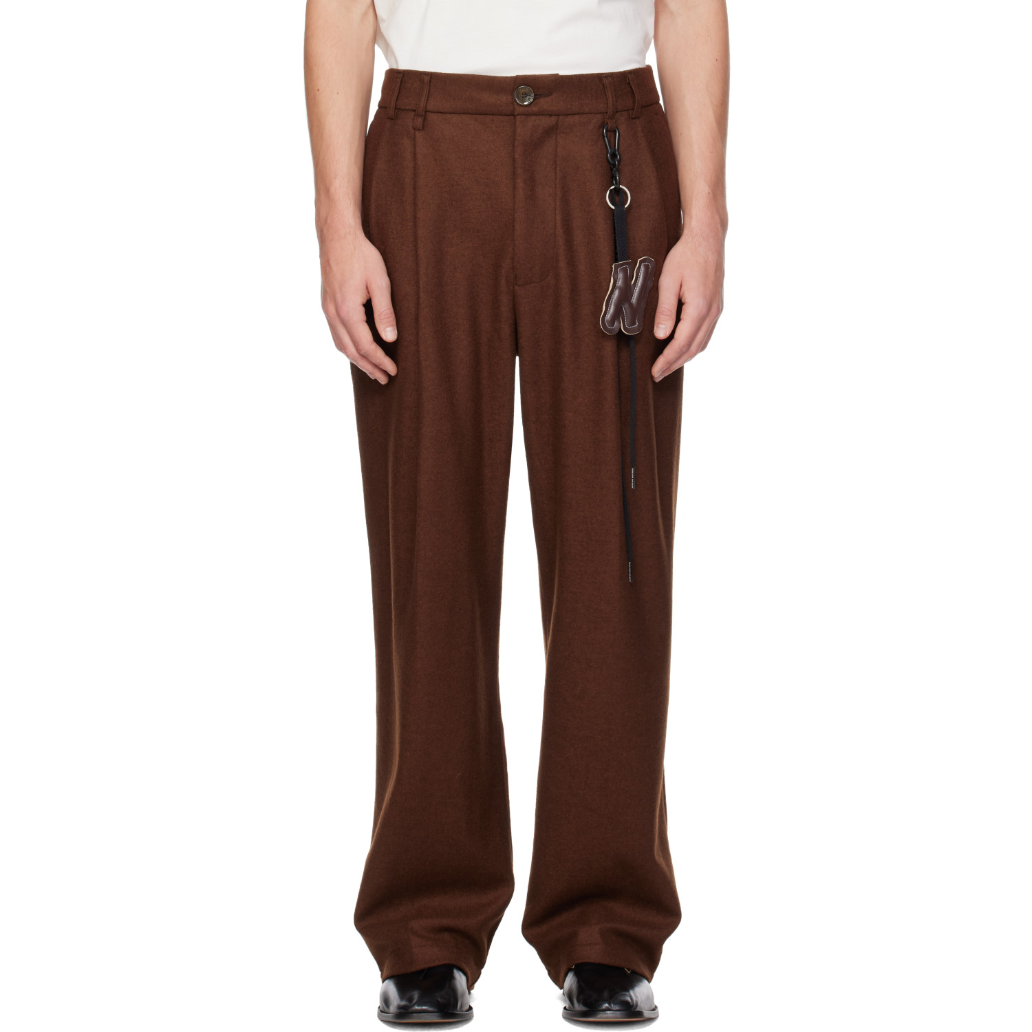 Song for the Mute Brown Wool Double-Pleat Key Clasp Trousers