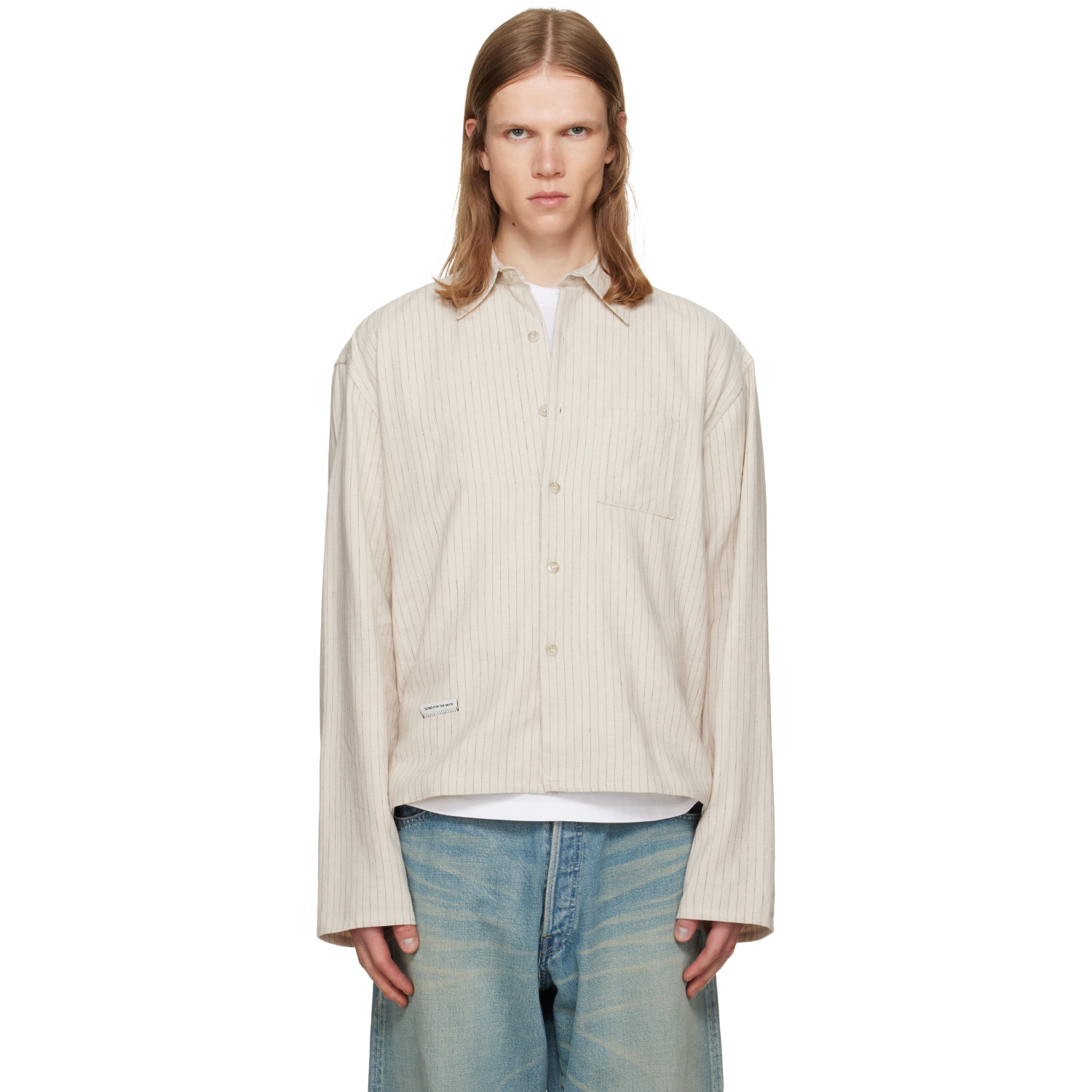 Song for the Mute Off-White Pencil Stripe L/S Cropped School Shirt