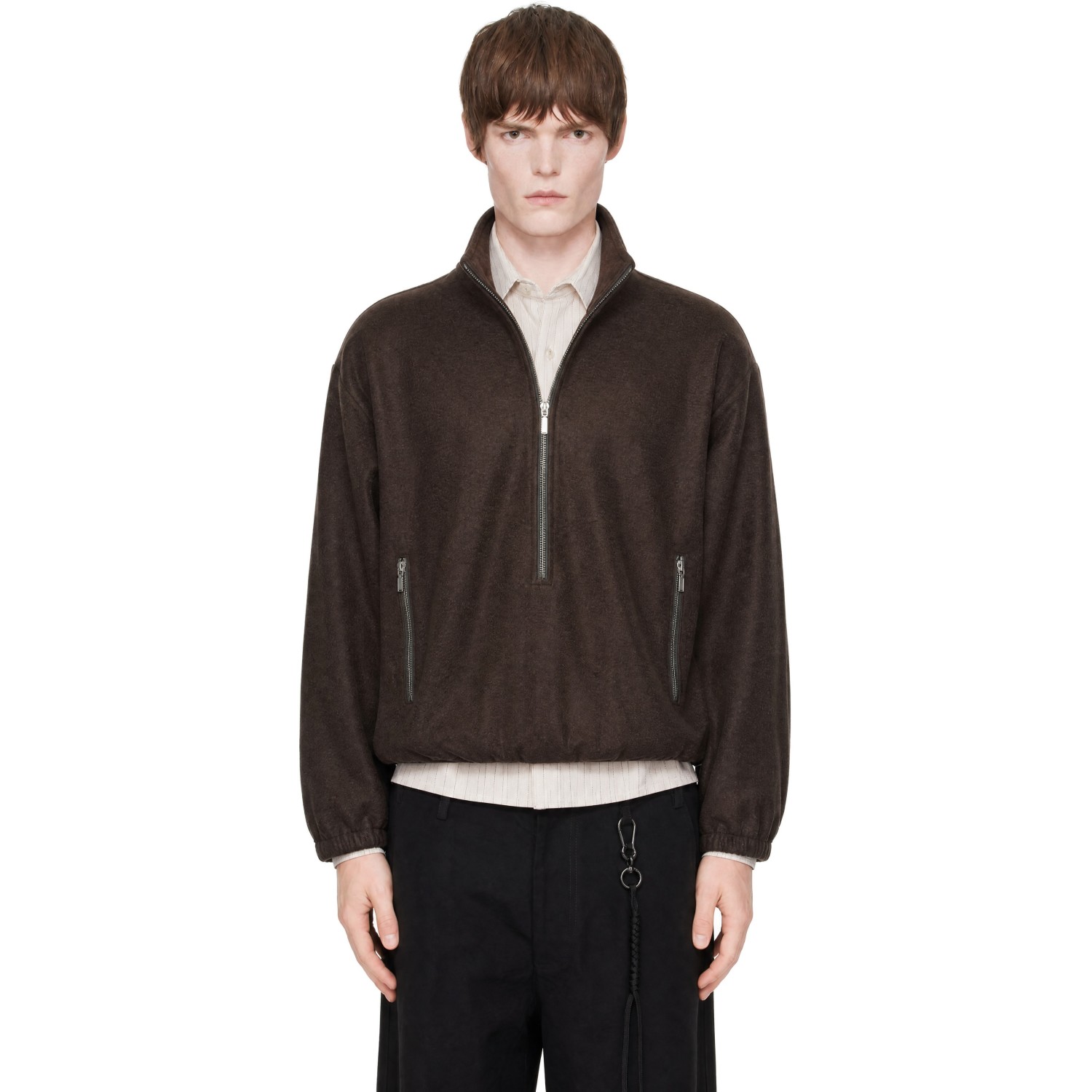 Song for the Mute Brown Brushed Wool Long Zip Pullover Sweatshirt