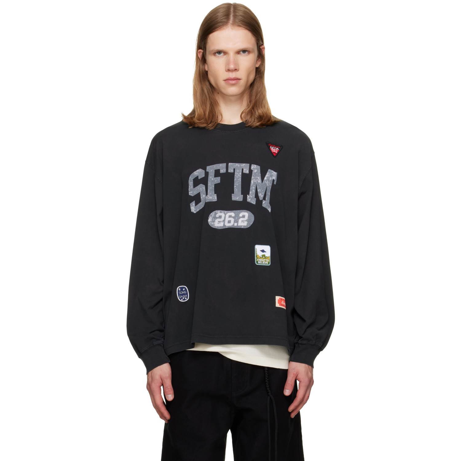 Song for the Mute Black 'SFTM 26.2' Drape Crew Neck T-shirt