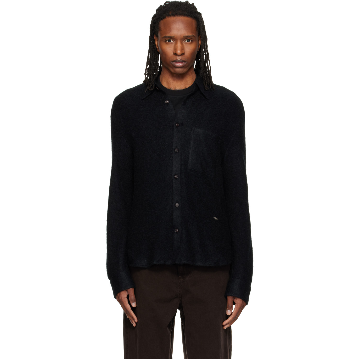 WOOYOUNGMI Black Knit Mohair Shirt