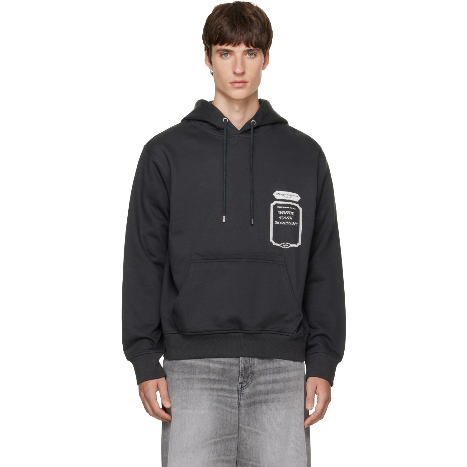 WOOYOUNGMI Gray Flower Back Logo Sweat Hoodie