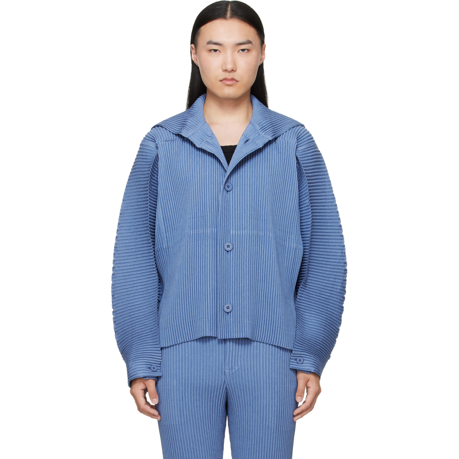 HOMME PLISSÉ ISSEY MIYAKE Blue Linen Like Jacket