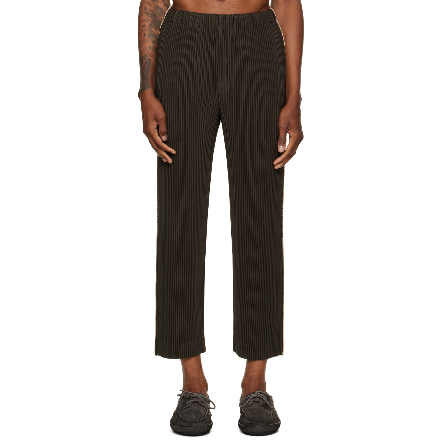 HOMME PLISSÉ ISSEY MIYAKE Brown August Embroidery Stripes Trousers