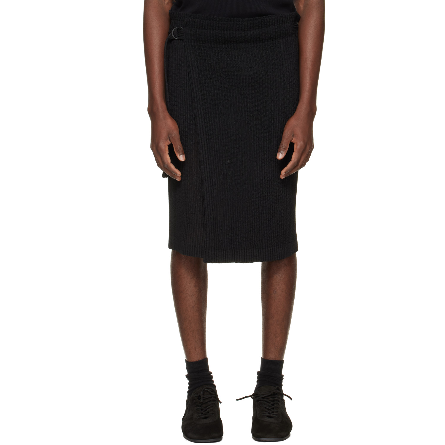 HOMME PLISSÉ ISSEY MIYAKE Black Rustic Mesh Midi Skirt