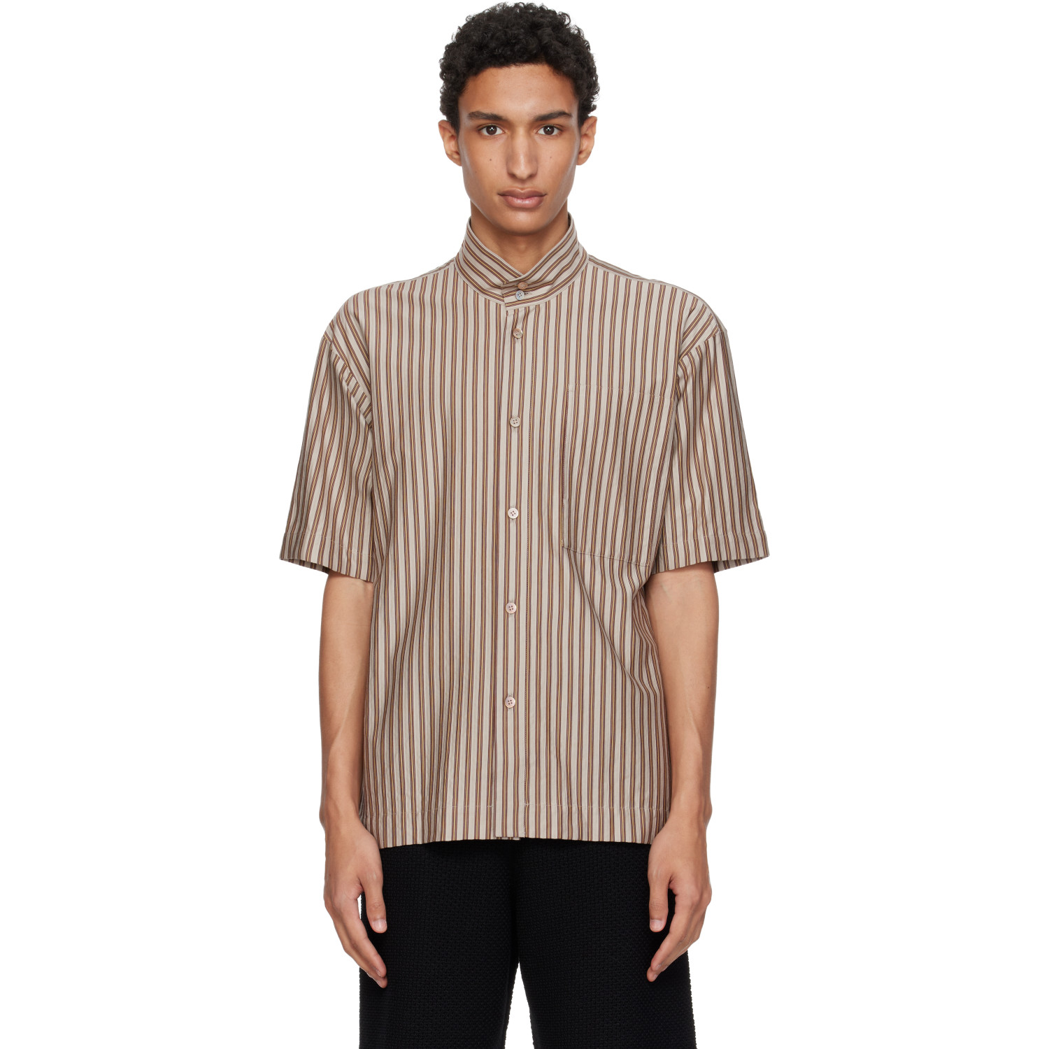 HOMME PLISSÉ ISSEY MIYAKE Brown Stripe Jersey Shirt