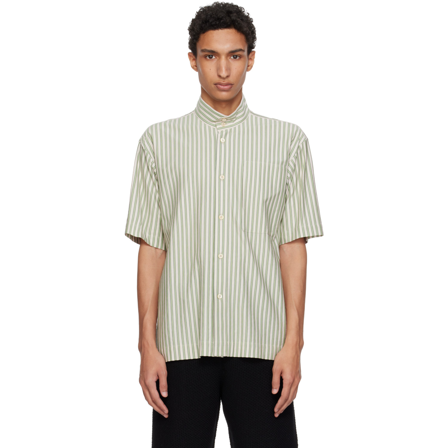 HOMME PLISSÉ ISSEY MIYAKE Green Stripe Jersey Shirt