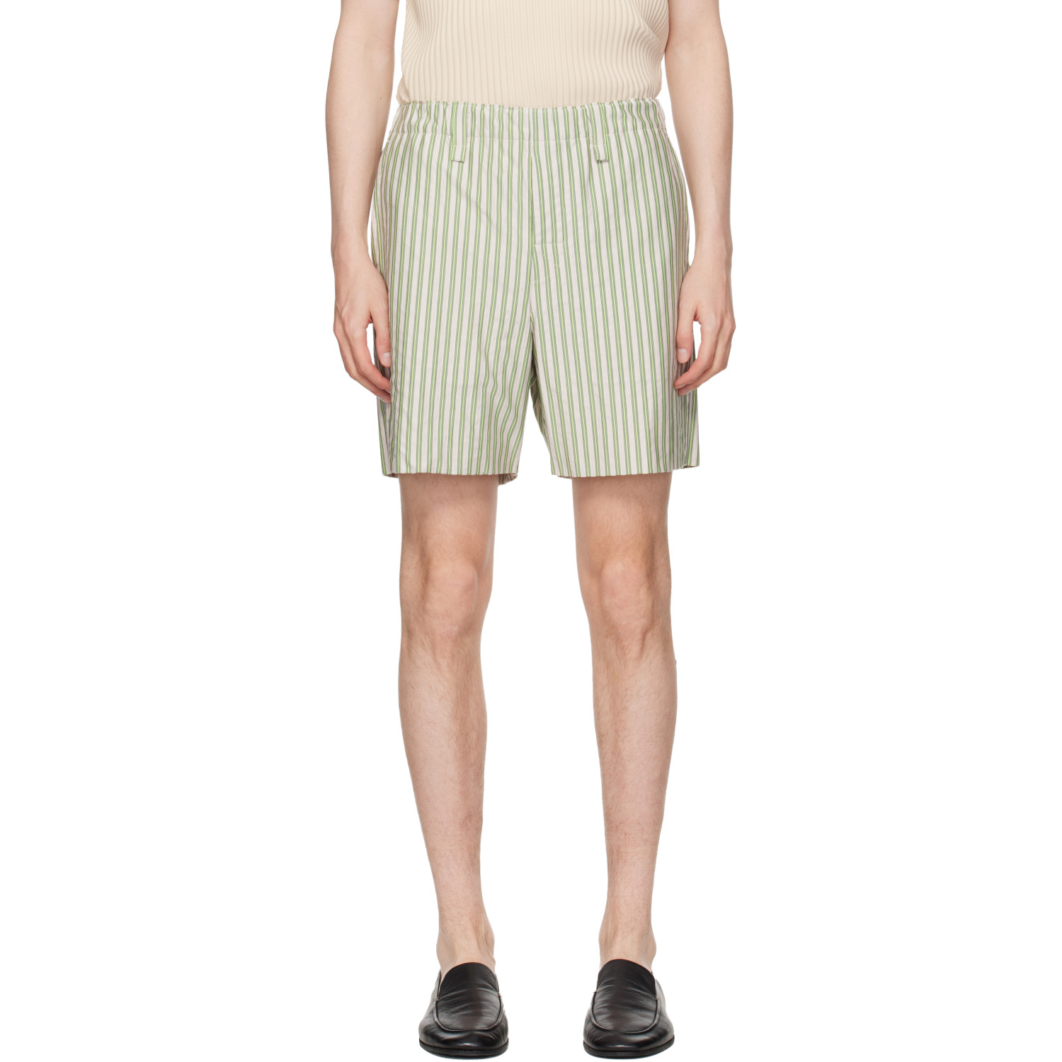 HOMME PLISSÉ ISSEY MIYAKE Green & Beige Stripe Jersey Shorts