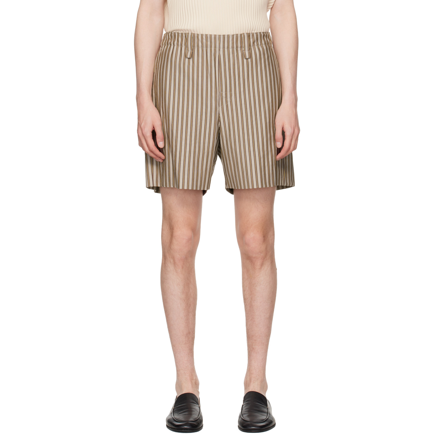 HOMME PLISSÉ ISSEY MIYAKE Beige & Red Stripe Jersey Shorts