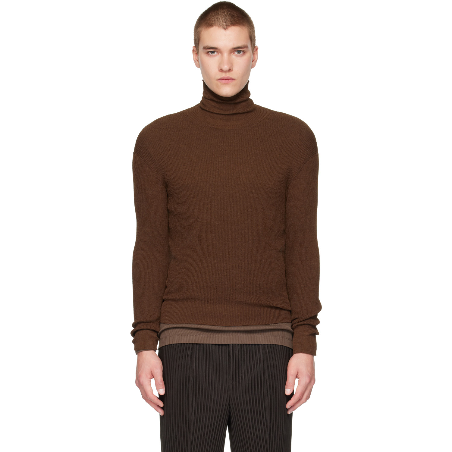 HOMME PLISSÉ ISSEY MIYAKE Brown Unraveled Knit Sweater