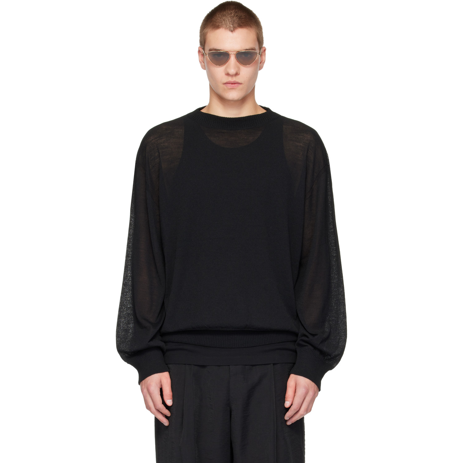 HOMME PLISSÉ ISSEY MIYAKE Black Unraveled Knit Sweater