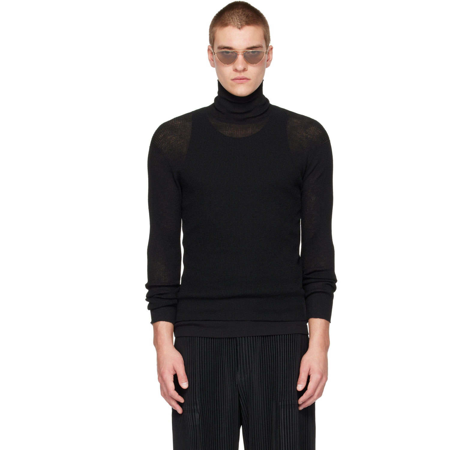 HOMME PLISSÉ ISSEY MIYAKE Black Unraveled Knit Sweater