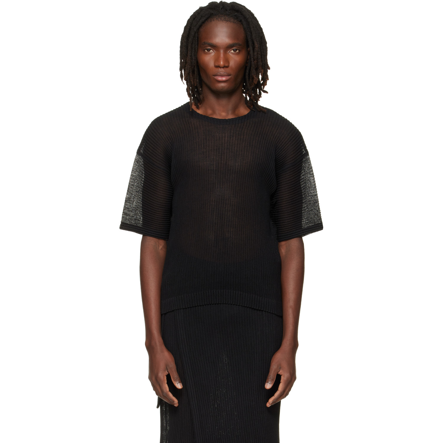 HOMME PLISSÉ ISSEY MIYAKE Black Rustic Mesh T-shirt