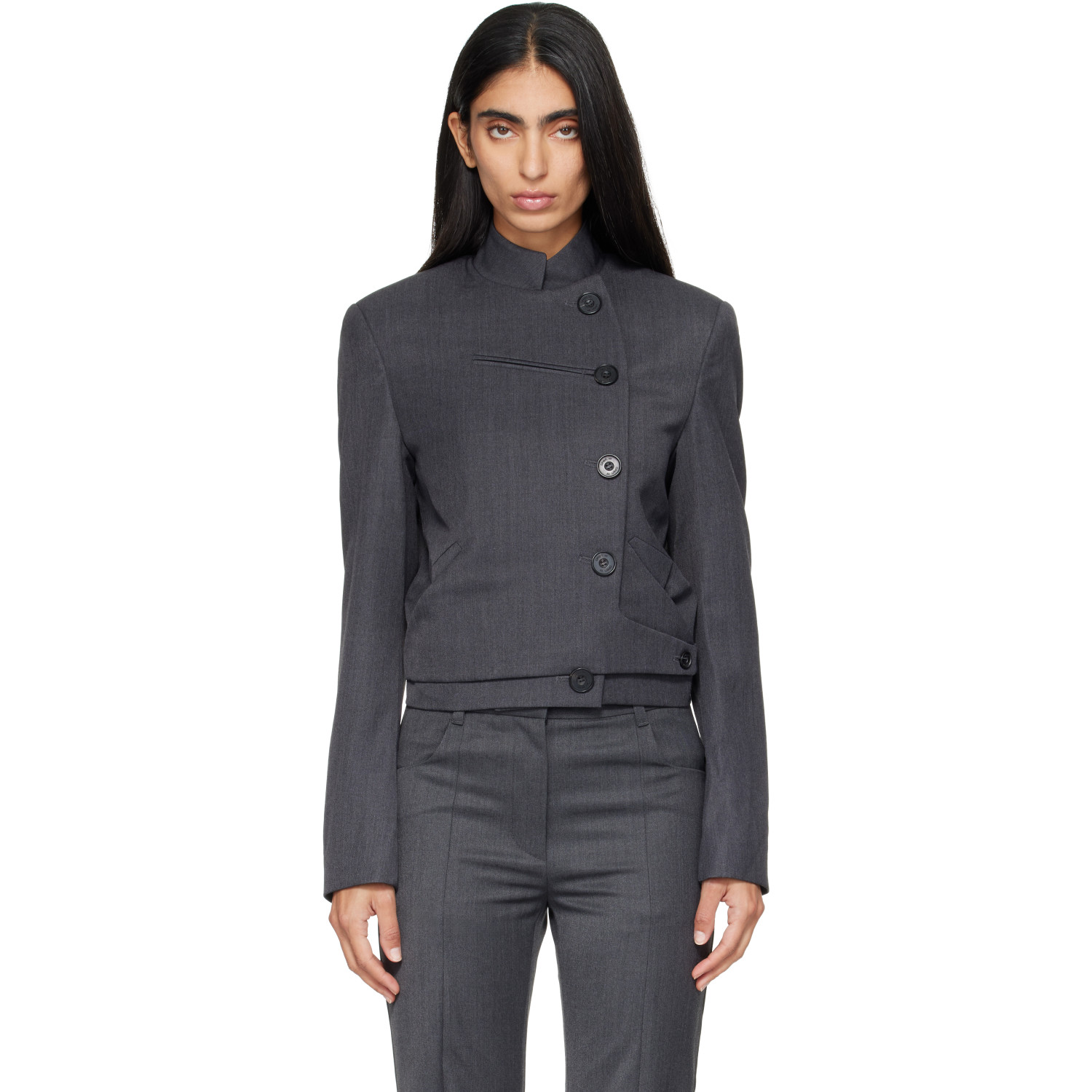 OPEN YY Gray Wool Double-Breasted Blazer