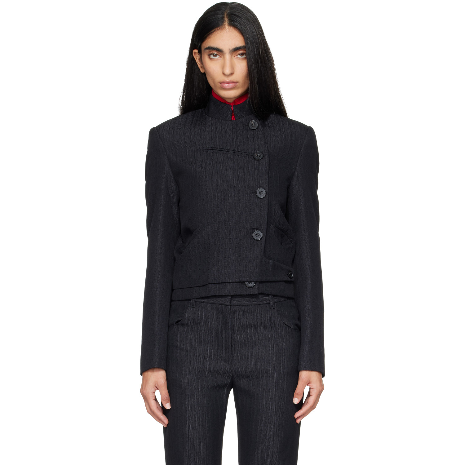 OPEN YY Black Stripe Double-Breasted Blazer