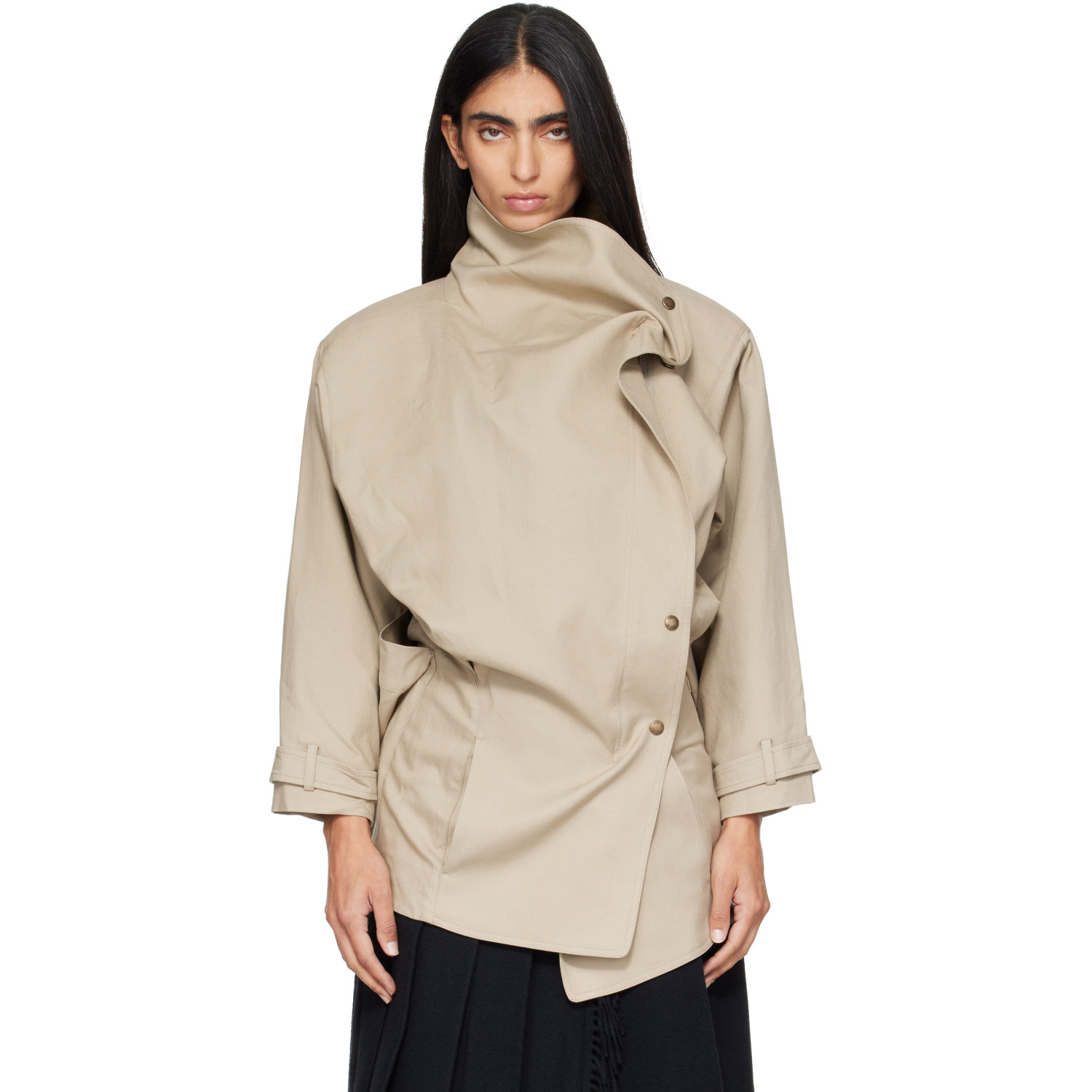 OPEN YY Beige Drop Collar Half Trench Jacket