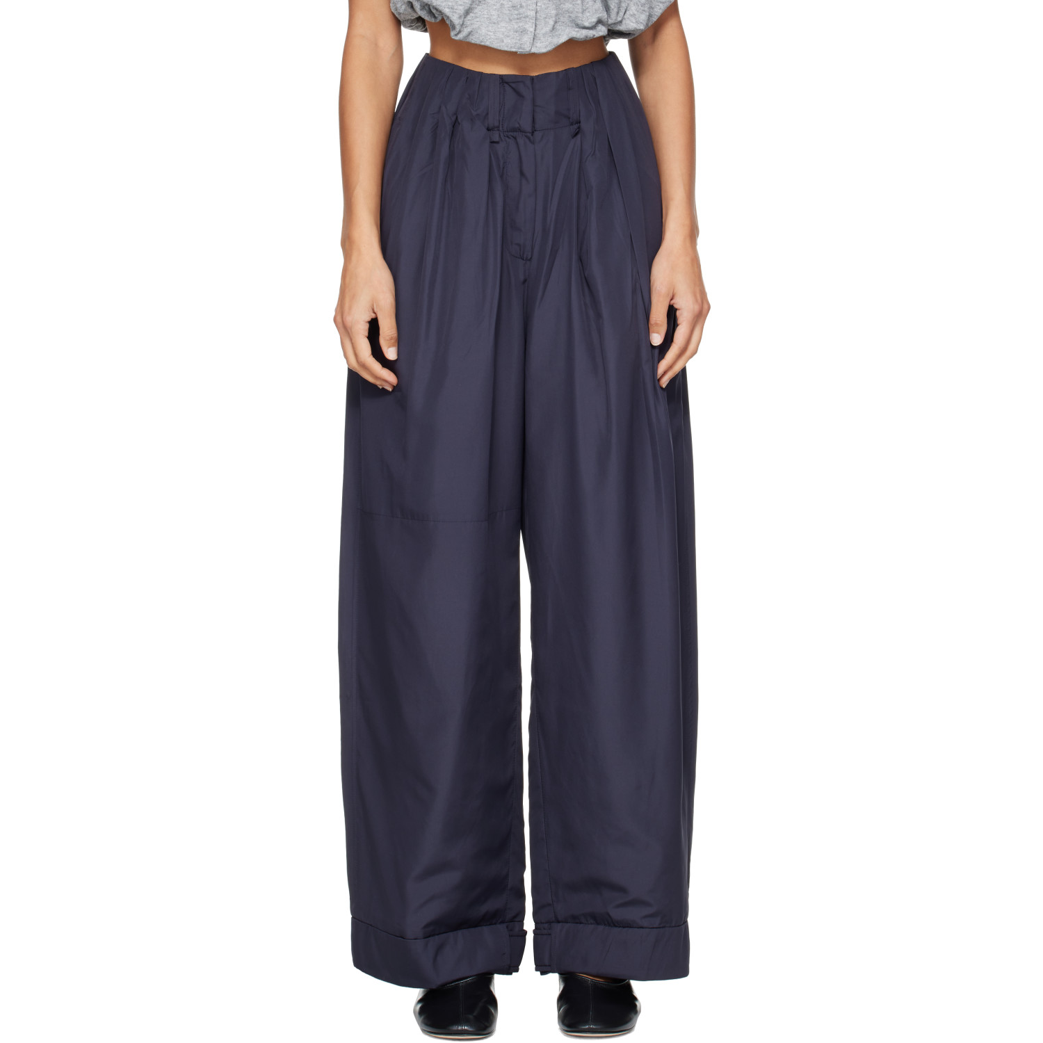 OPEN YY Navy Fluid Full Gather Trousers