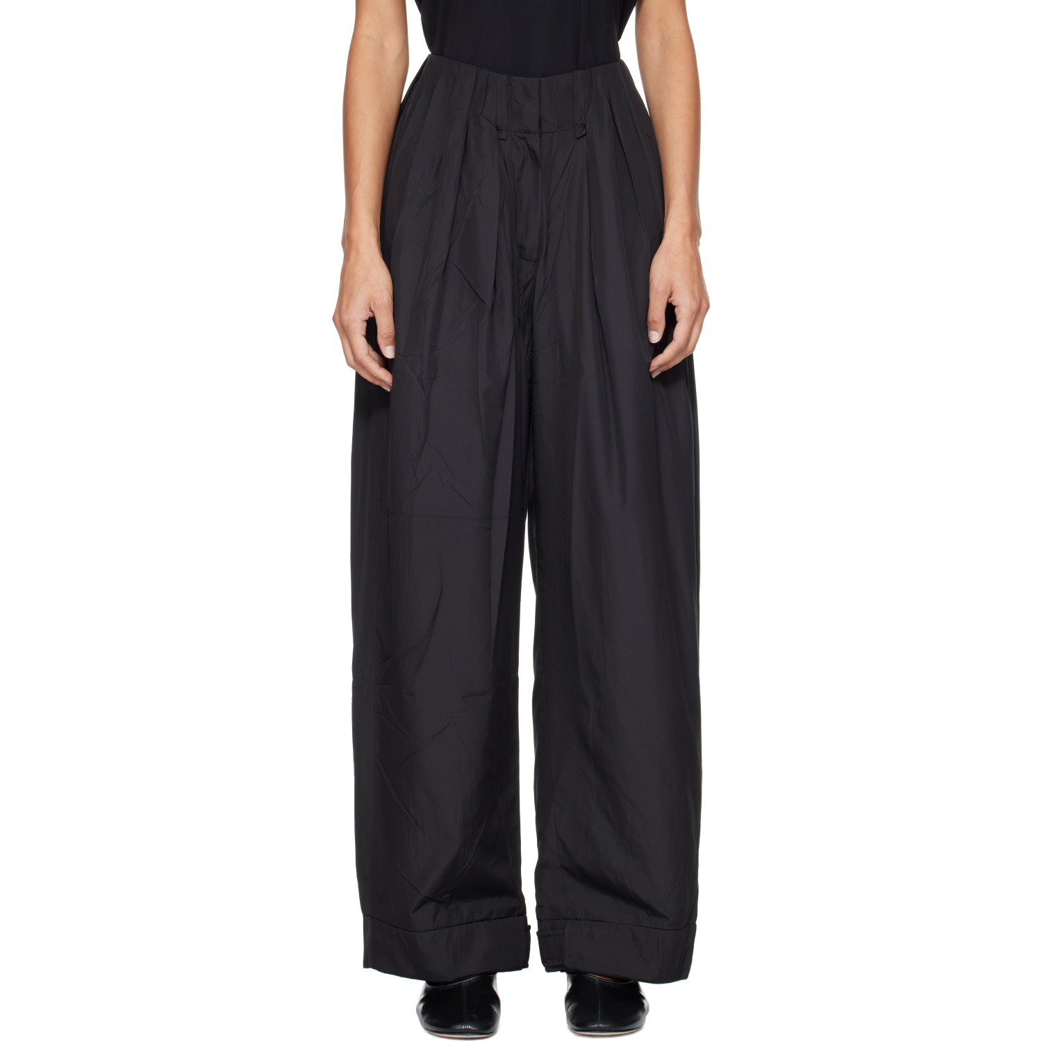 OPEN YY Black Fluid Full Gather Trousers