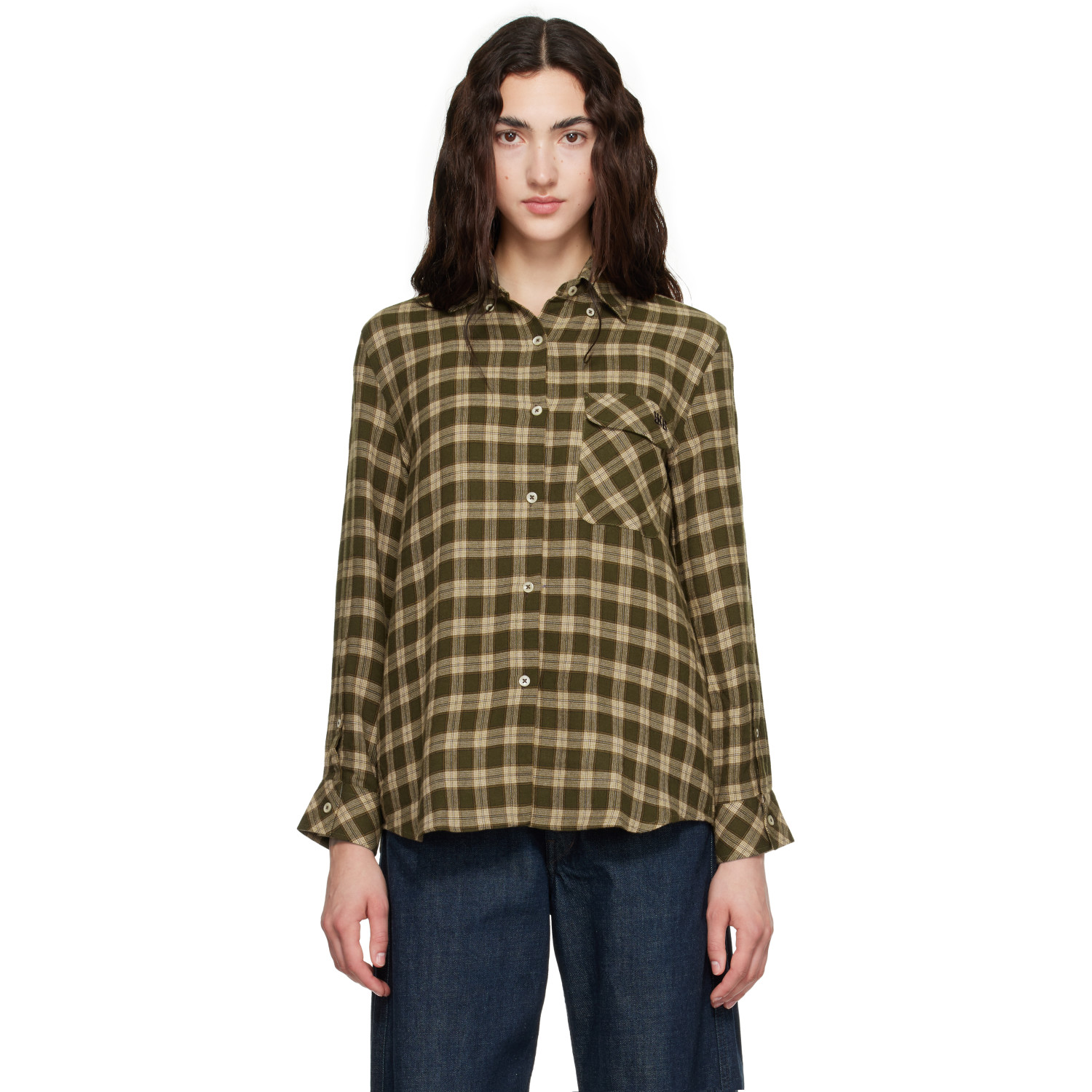 Wales Bonner Brown Brushed Overcheck Ritual Shirt