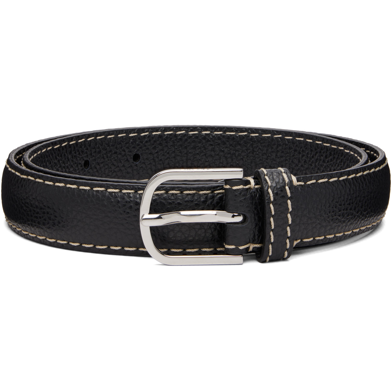 TOTEME Black Slim Grained-Leather Trouser Belt