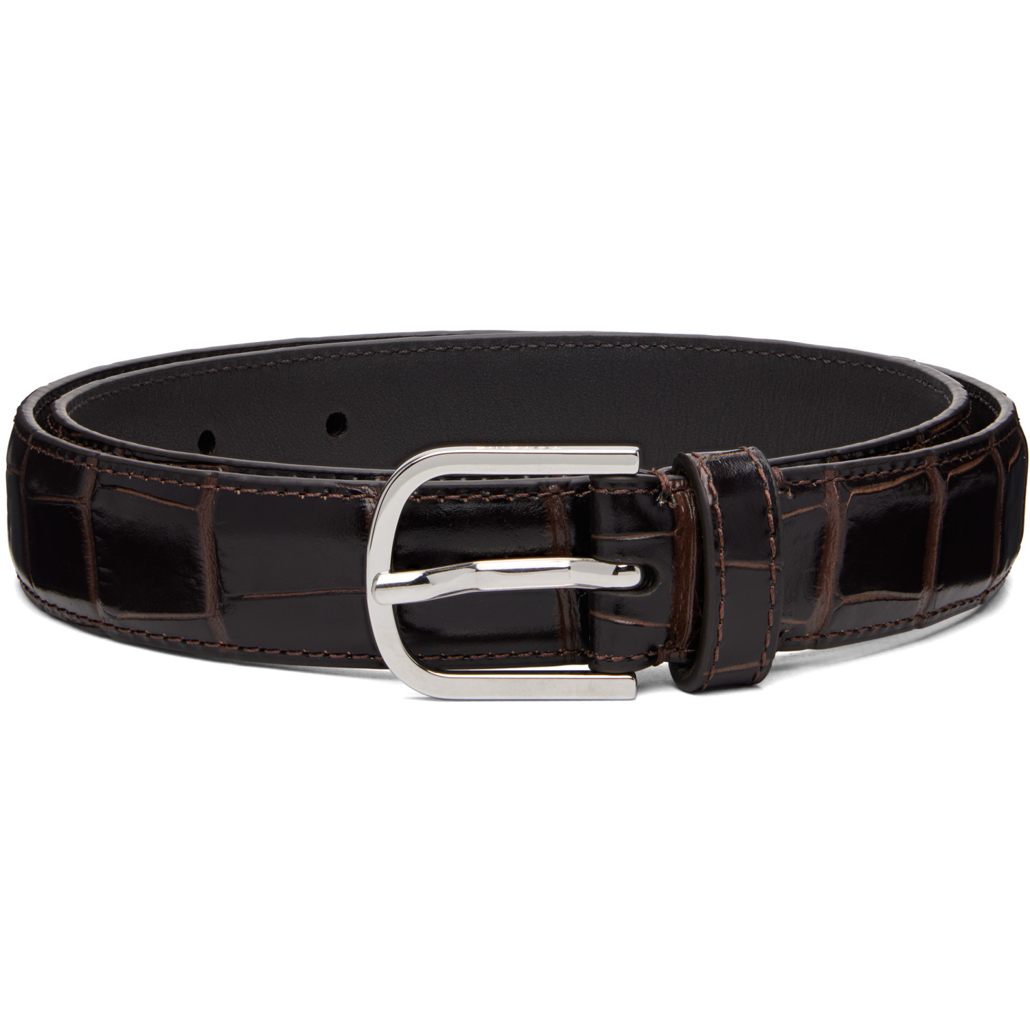 TOTEME Brown Slim Croco-Embossed Belt