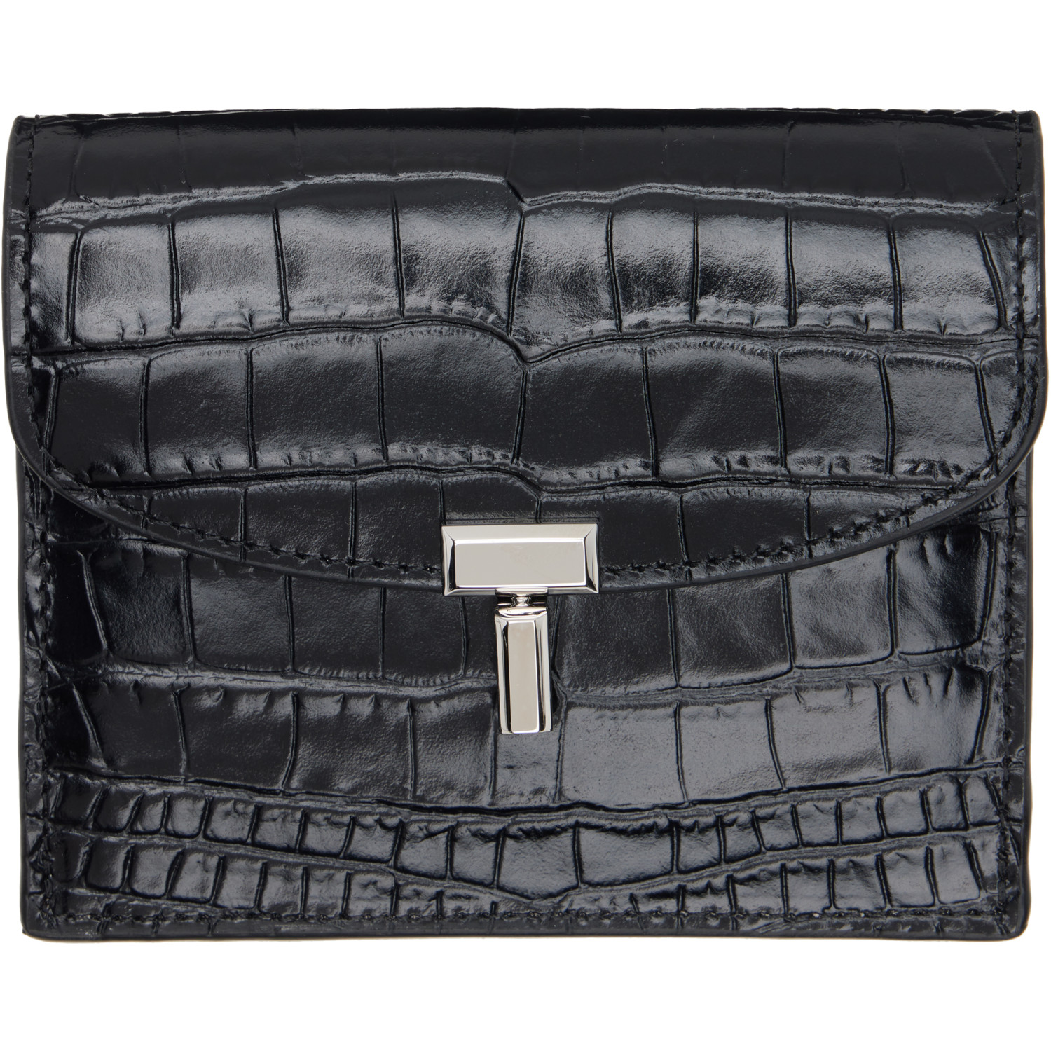 TOTEME Black T-Lock Croco-Embossed Card Holder