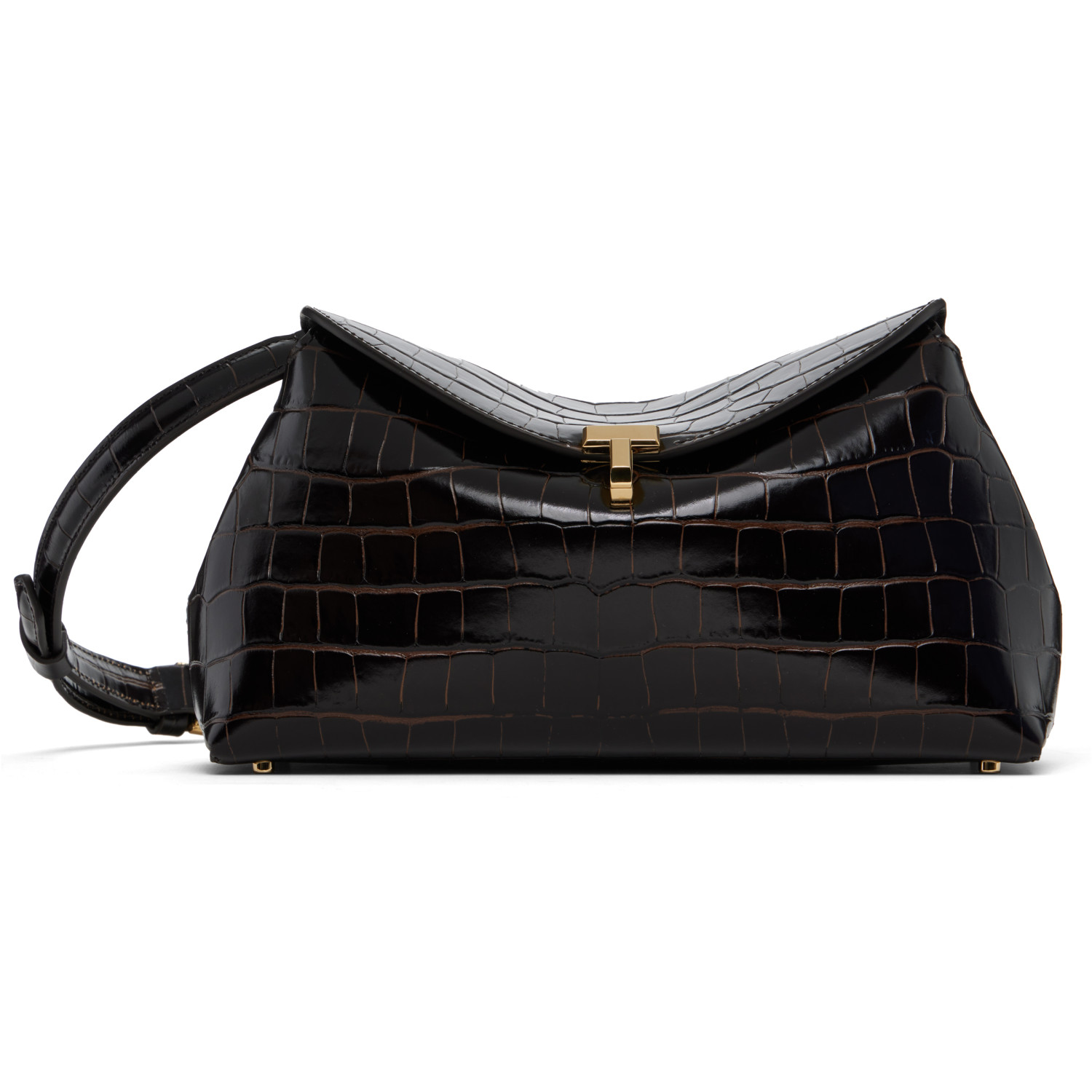 TOTEME Brown T-Lock Croco-Embossed Clutch