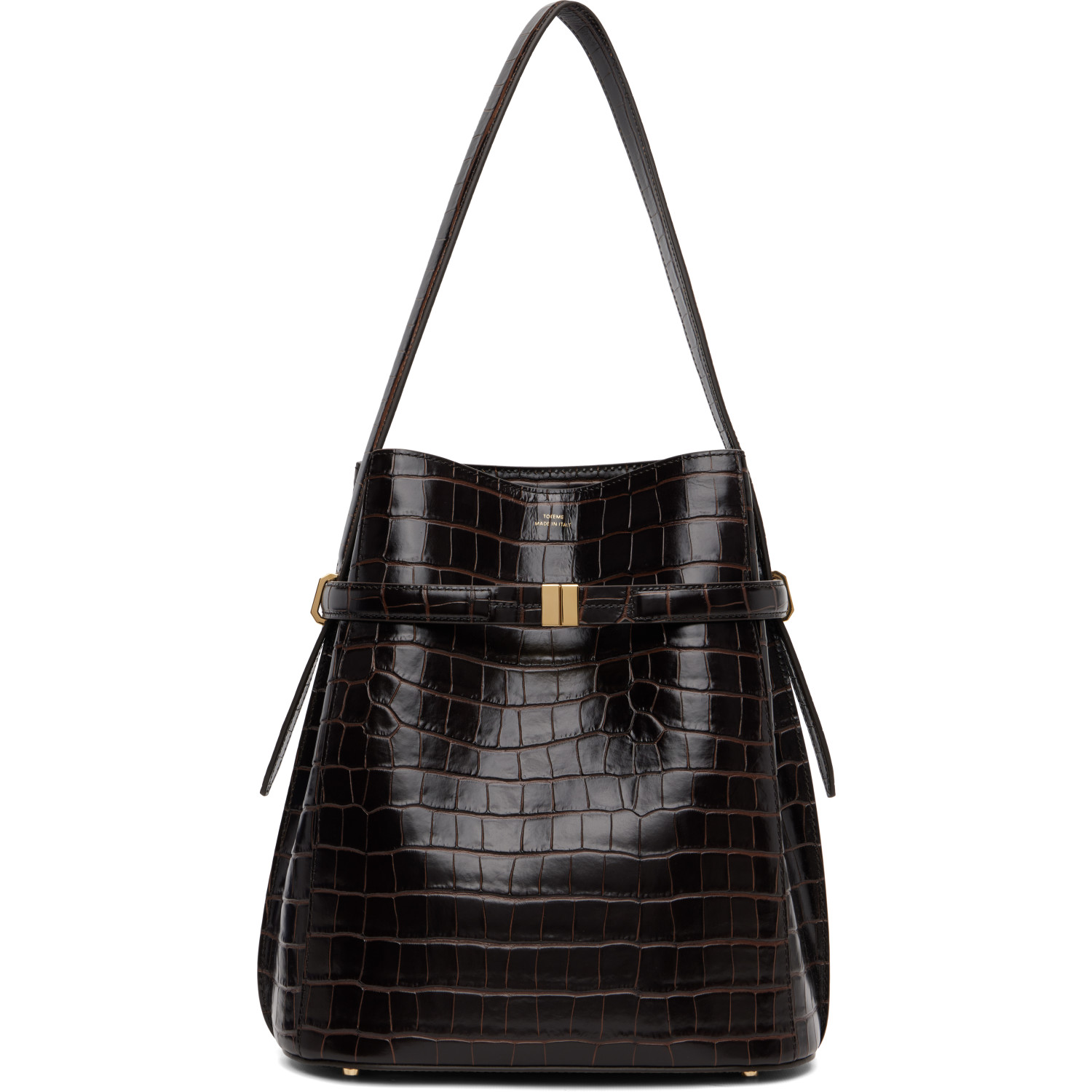 TOTEME Brown Belted Croco-Embossed Bucket Bag