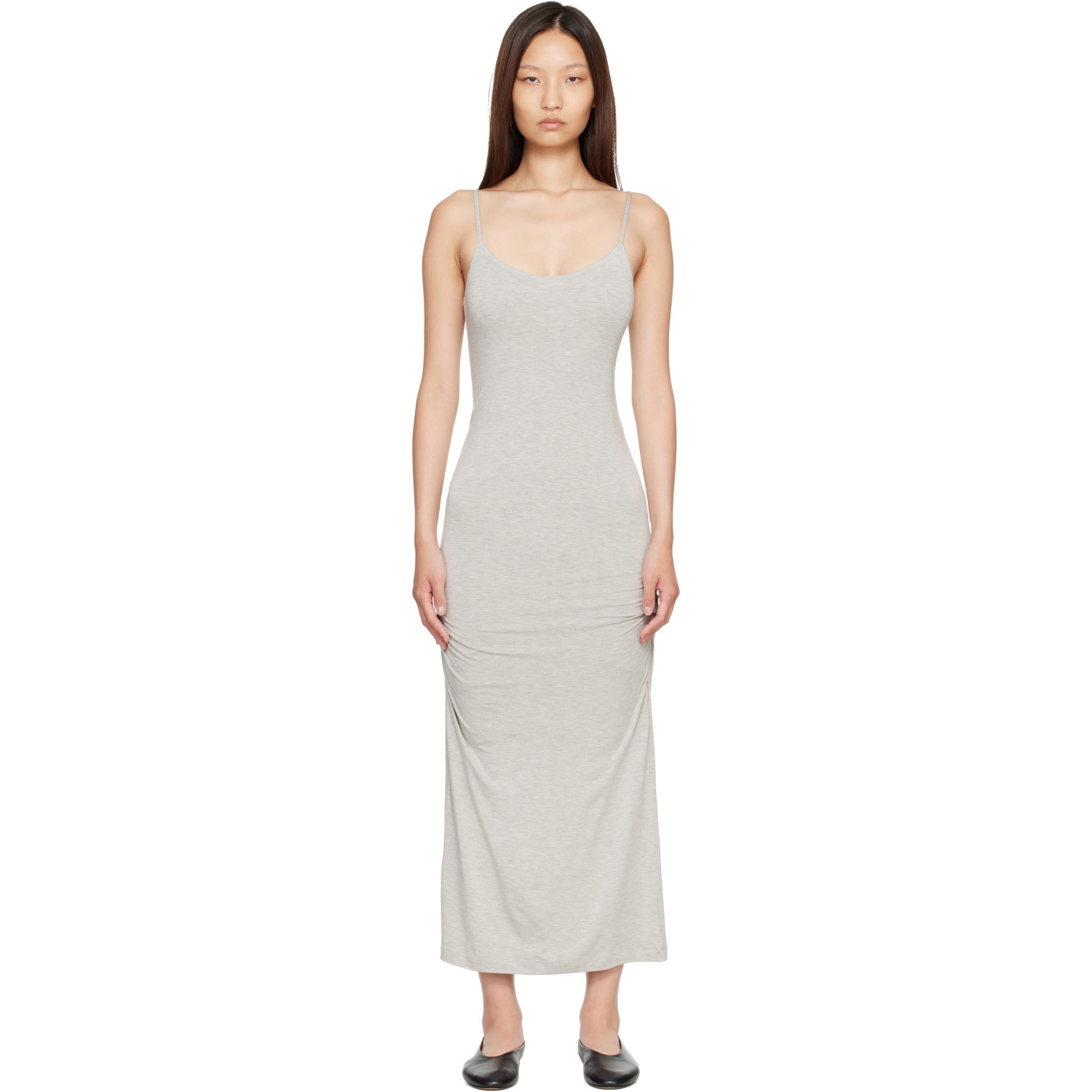 TOTEME Gray Draped Slip Midi Dress