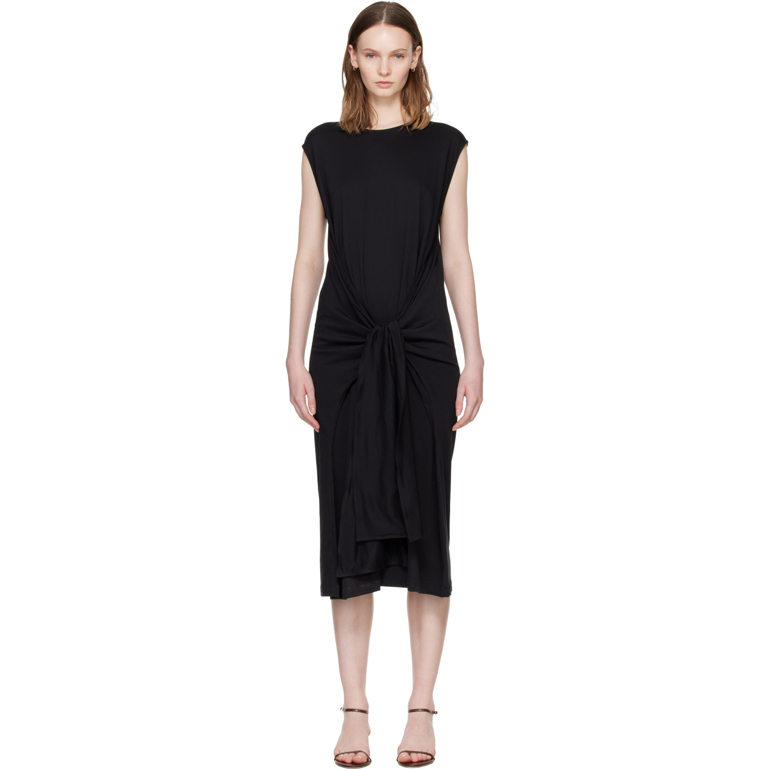 TOTEME Black Tie-Waist Jersey Midi Dress