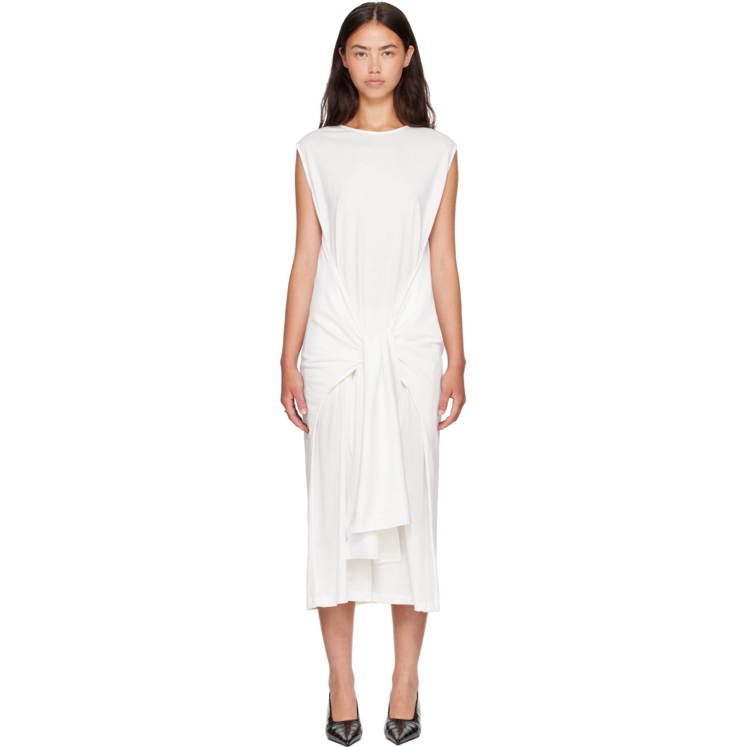 TOTEME Off-White Tie-Waist Jersey Midi Dress