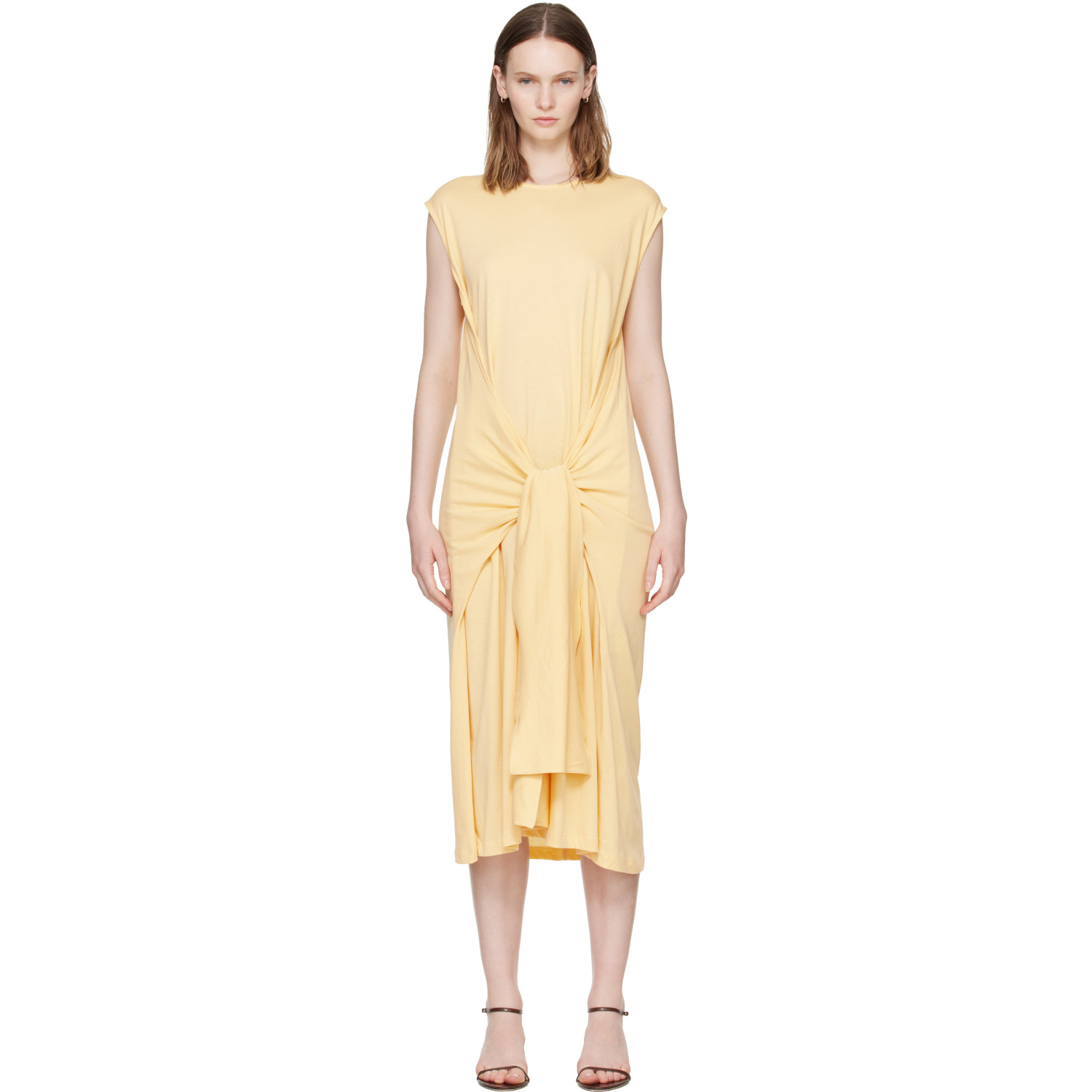 TOTEME Yellow Tie-Waist Jersey Midi Dress