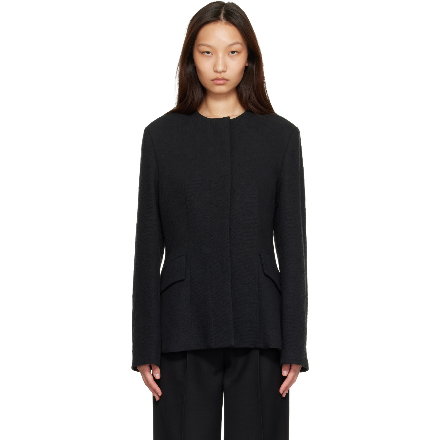 TOTEME Black Jacquard Cotton Blazer