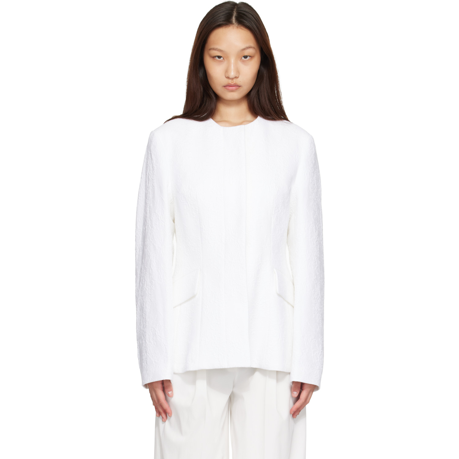 TOTEME White Jacquard Cotton Blazer