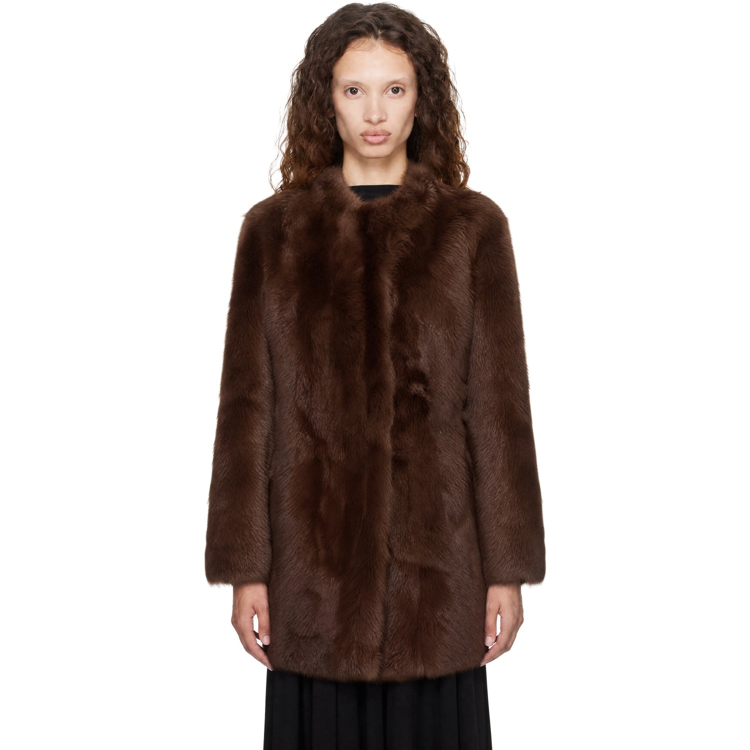 TOTEME Brown Short Silky Shearling Coat
