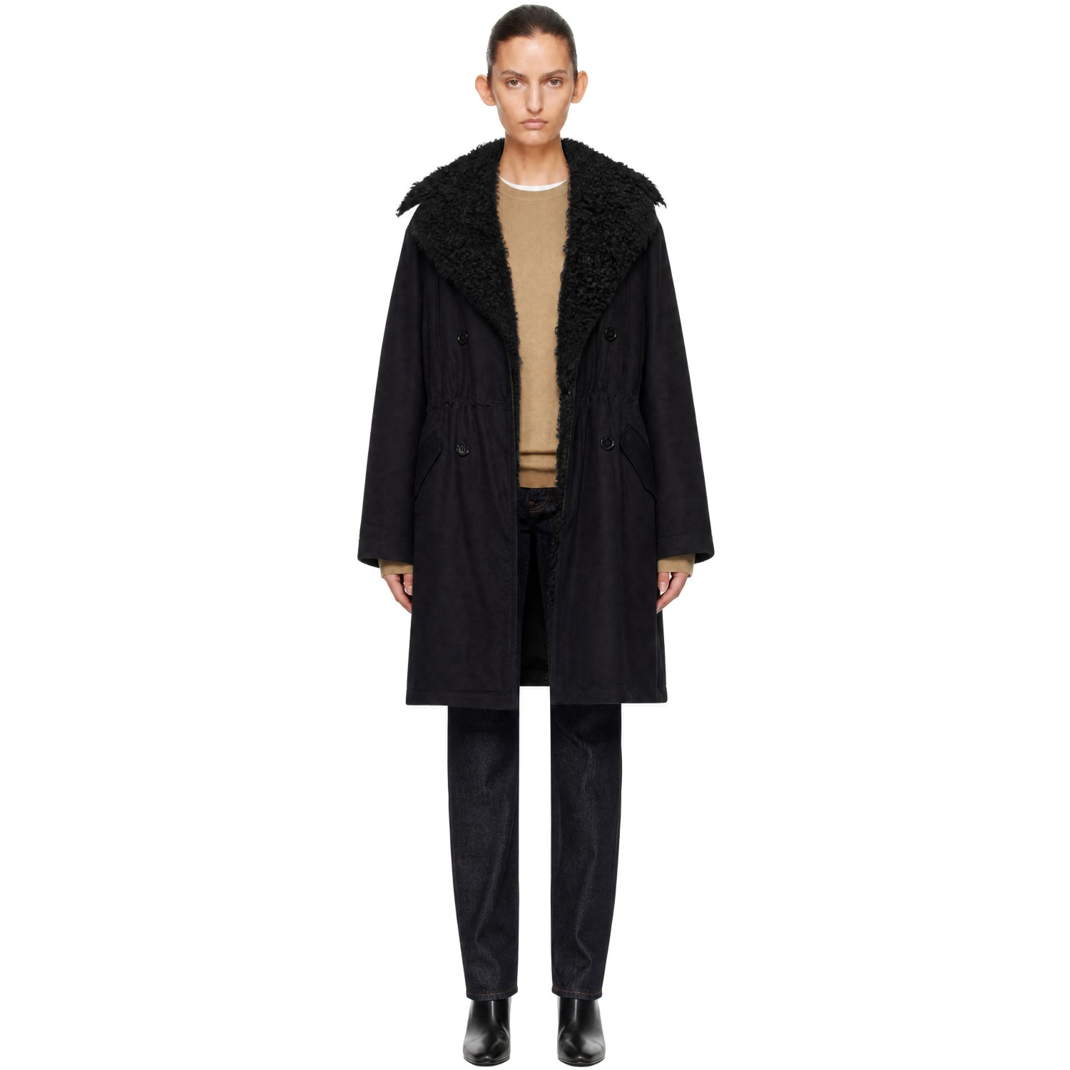 TOTEME Black Shearling Cotton Parka Coat