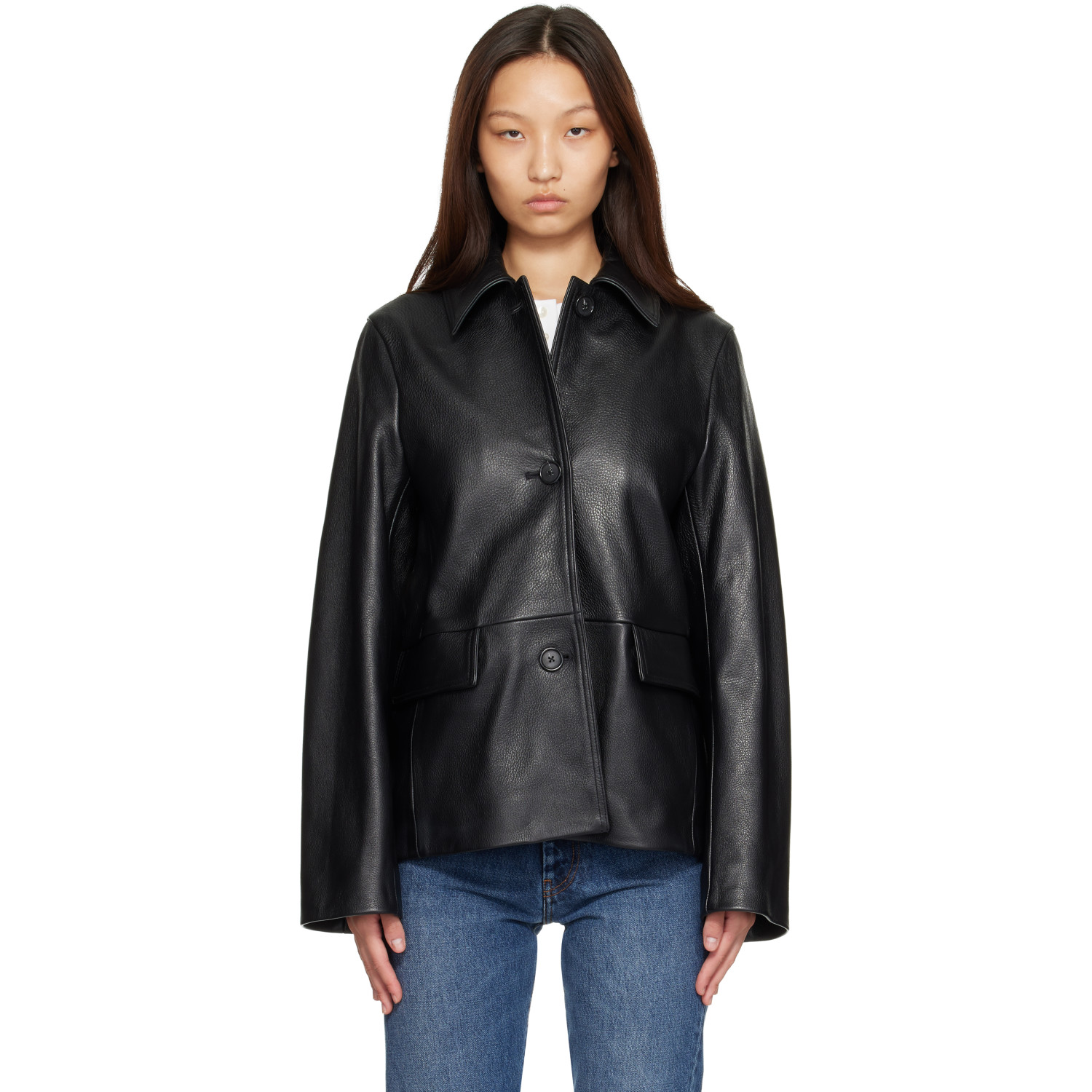 TOTEME Black Grained Leather Jacket