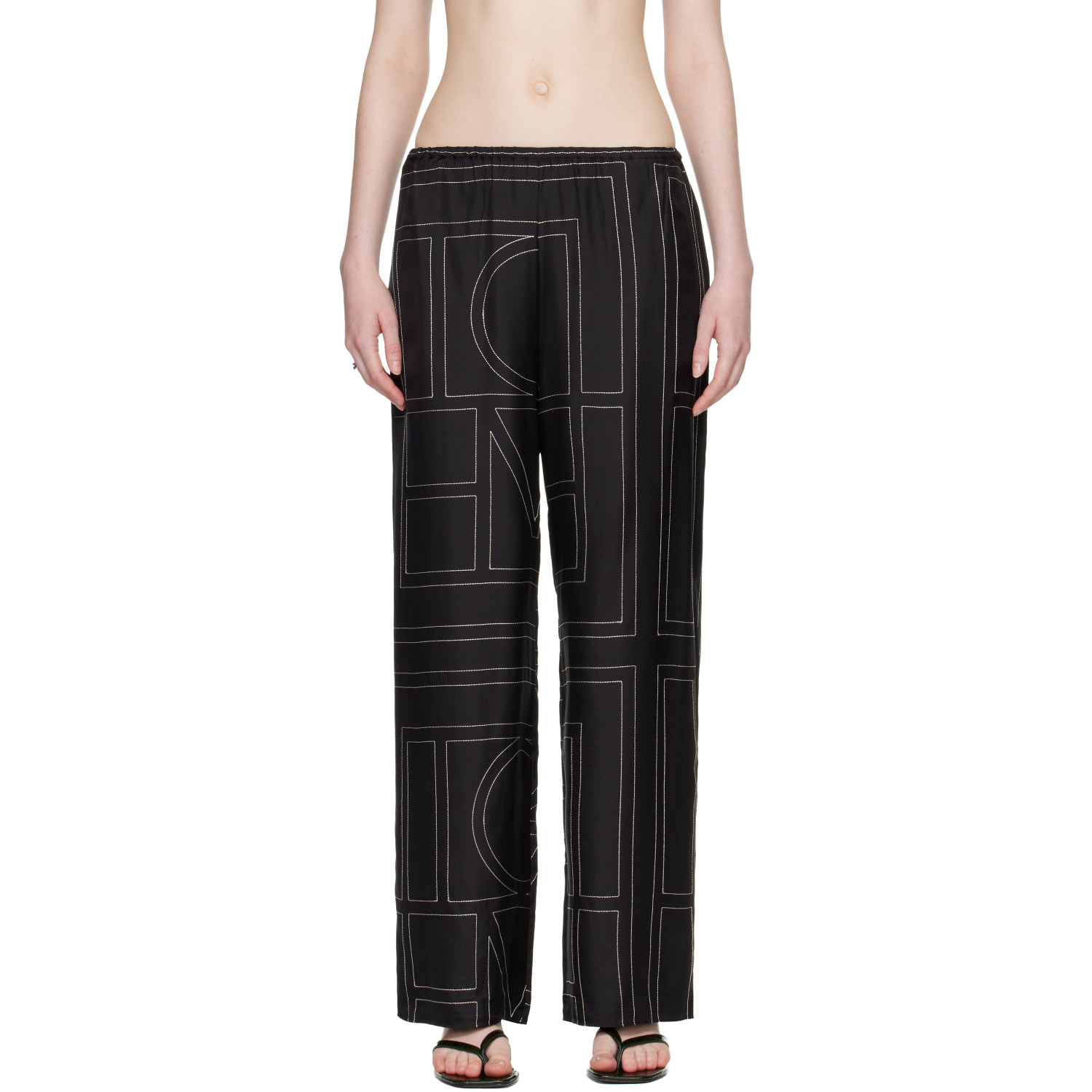TOTEME Black Monogram Silk PJ Lounge Pants