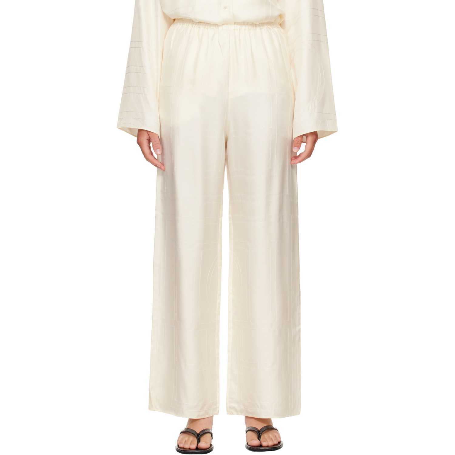 TOTEME Off-White Monogram Silk PJ Lounge Pants