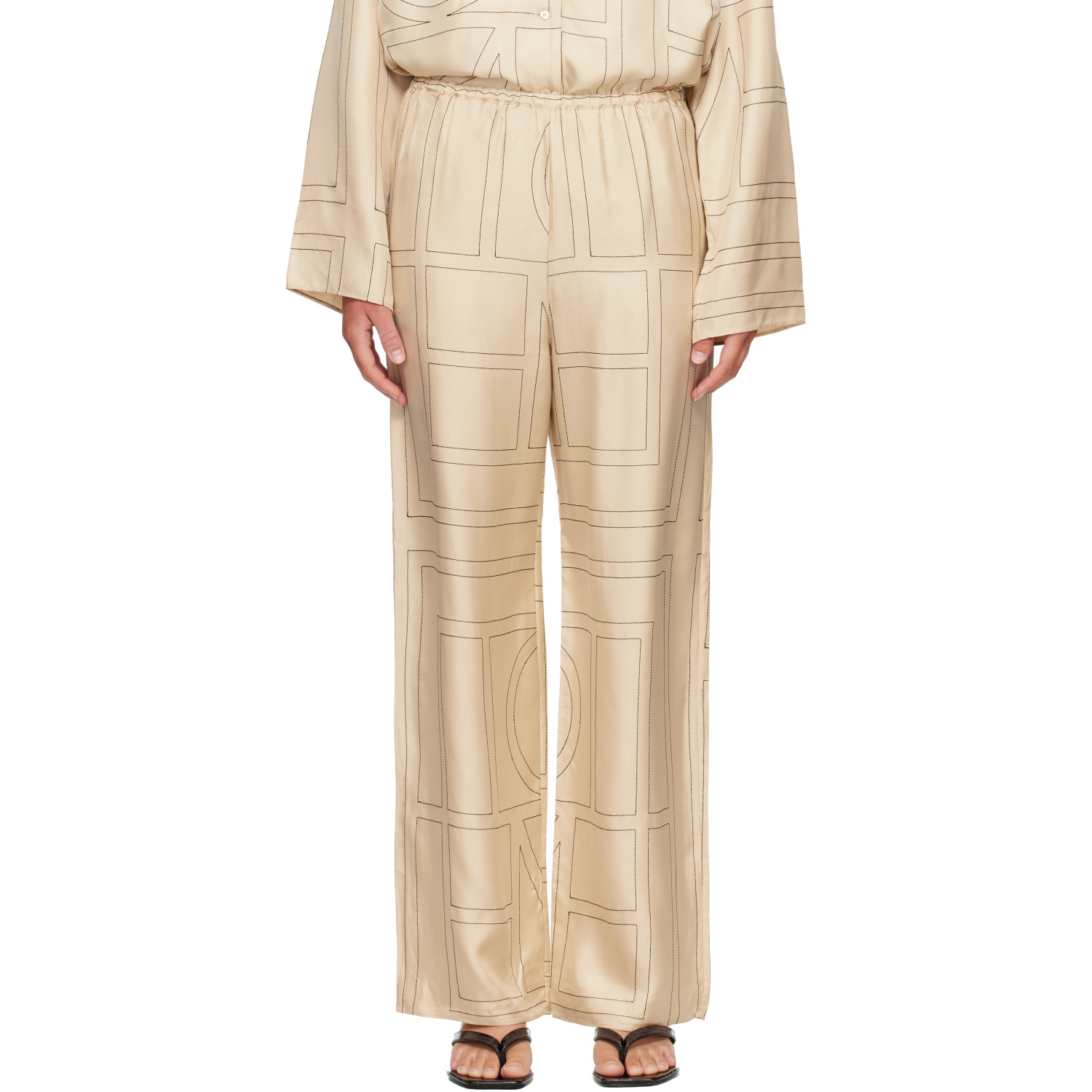 TOTEME Off-White Monogram Silk PJ Lounge Pants