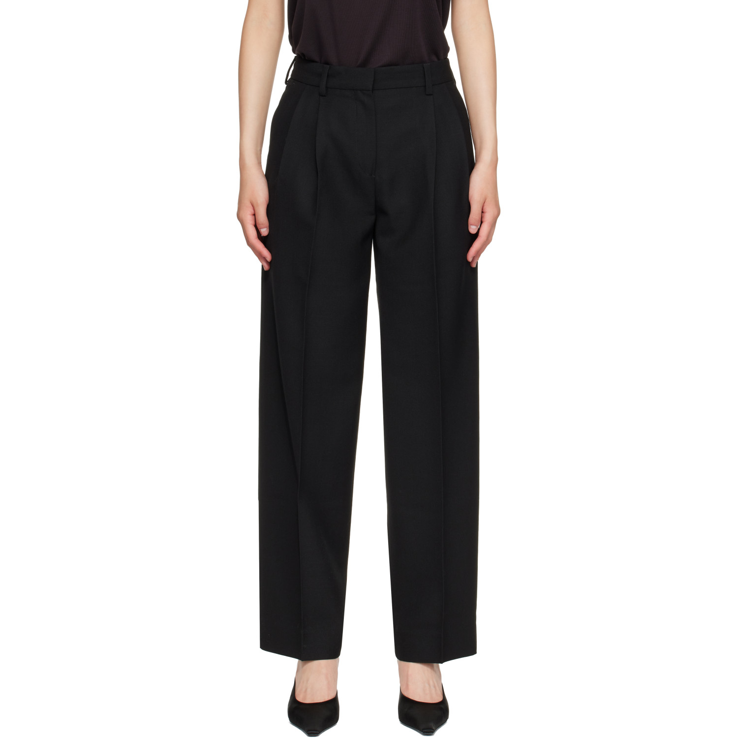 TOTEME Black Double-Pleated Tailored Trousers
