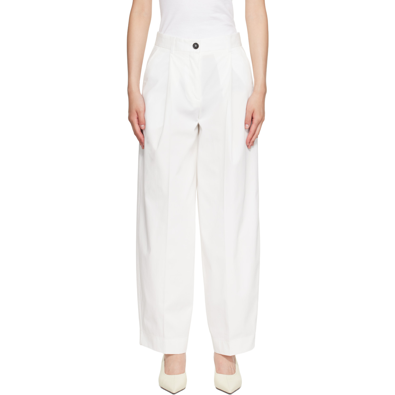 TOTEME White Single Pleat Cotton Trousers