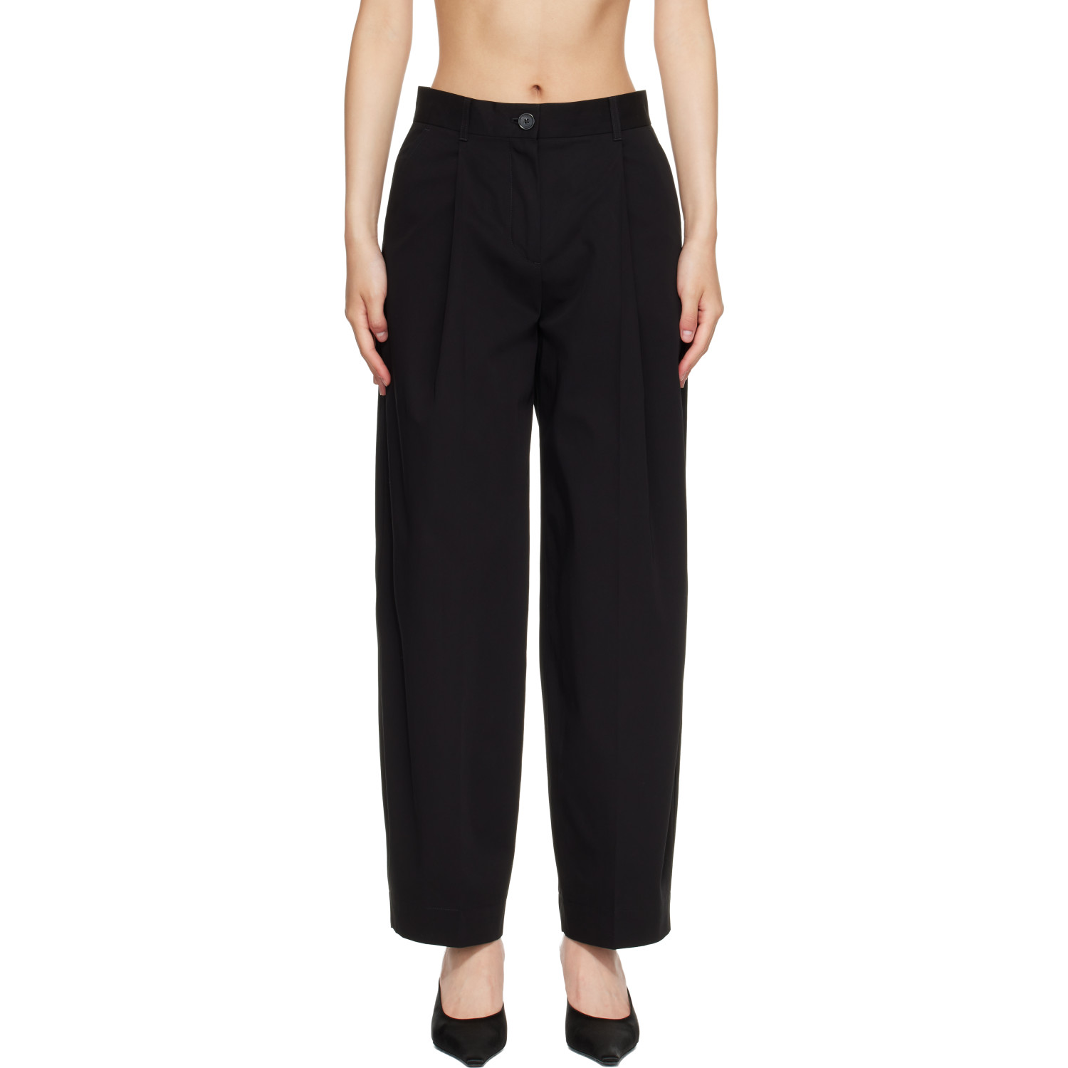 TOTEME Black Single Pleat Cotton Trousers