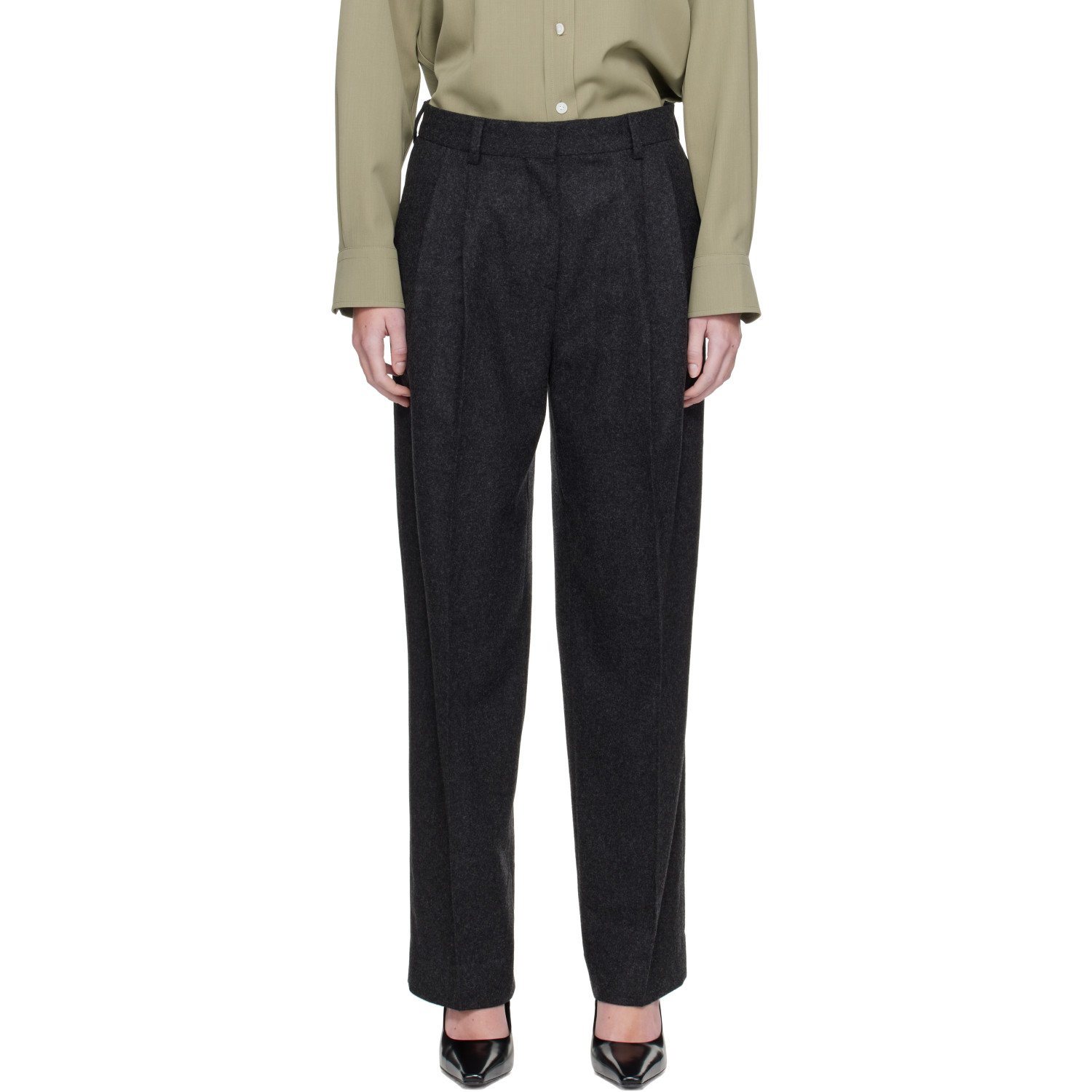 TOTEME Gray Double-Pleat Winter Trousers