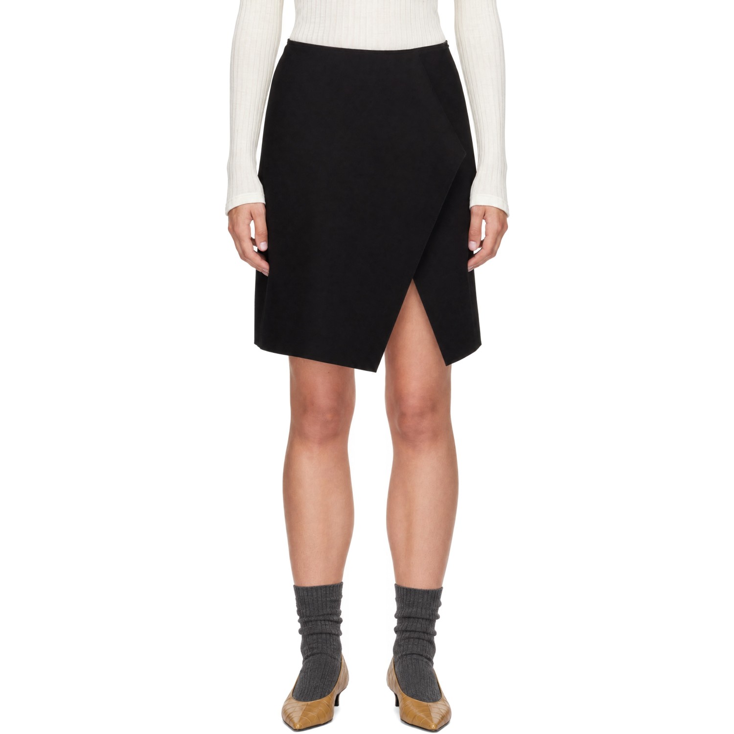 TOTEME Black Slit Scuba Midi Skirt