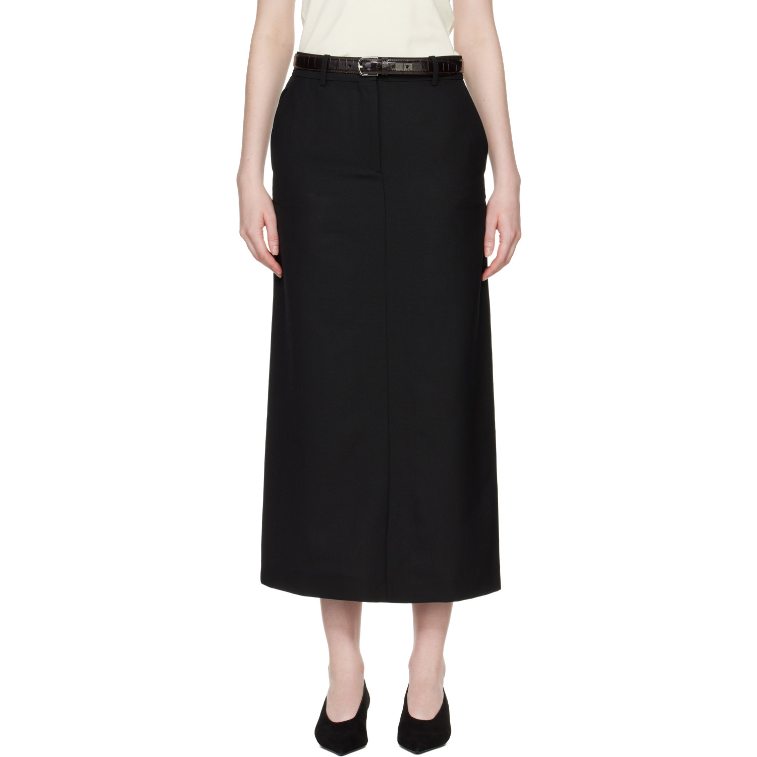 TOTEME Black Low-Waist Straight Maxi Skirt