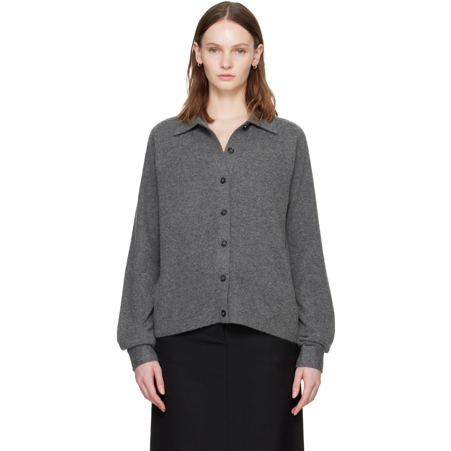 TOTEME Gray Raglan-Sleeve Cashmere Cardigan