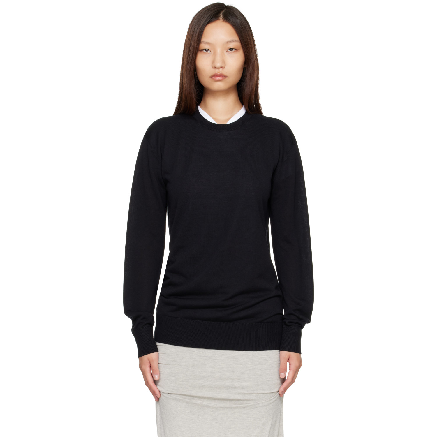 TOTEME Black Long-Sleeve Knit Sweater